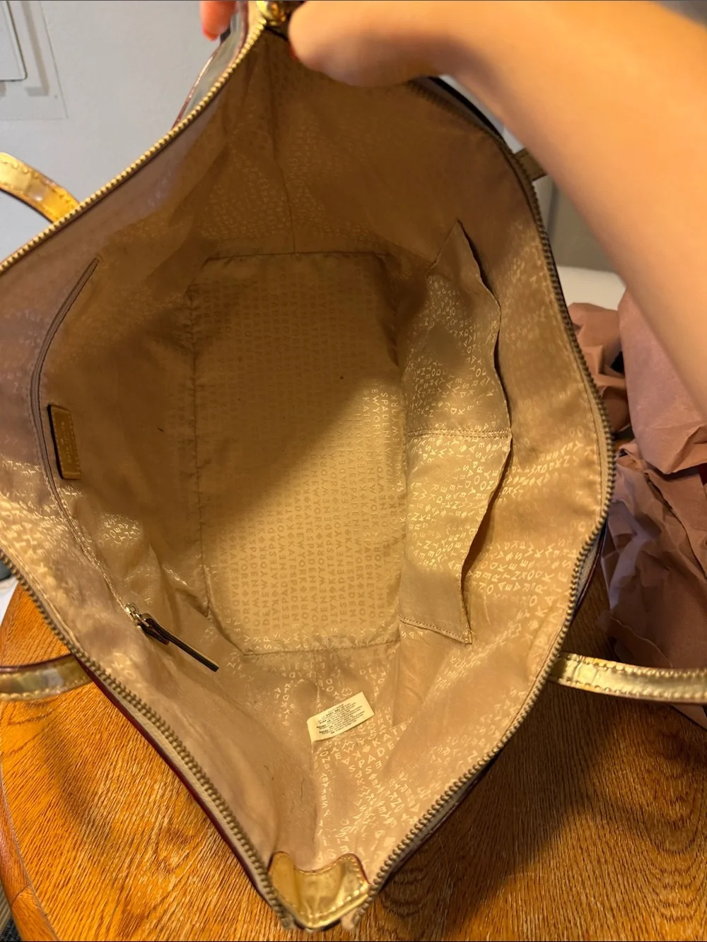 kate spade Metallic Gold Polka Dot Tote with Bow Accent